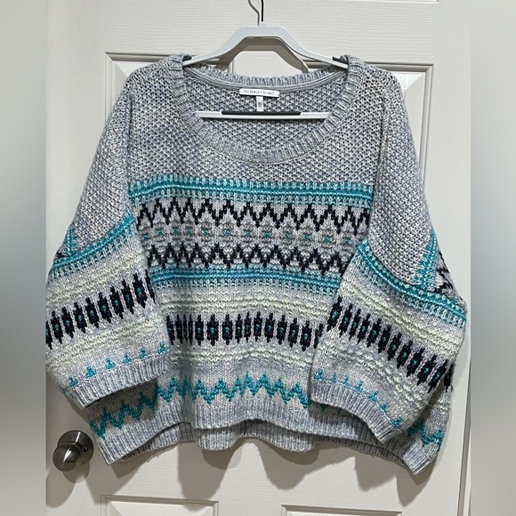 Victoria's Secret CREW PULLOVER FAIR ISLE CHUNKY KNIT GRAY AND BLUE SWEATER XL